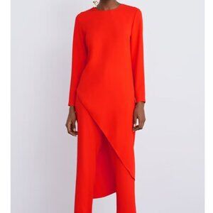 NWT! Zara LONG ASYMMETRIC TOP Tunic in Red, Size XS